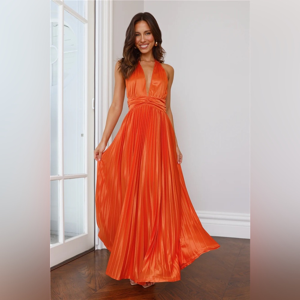 Hello Molly Shimmering Sea Pleated Halter Maxi Dress